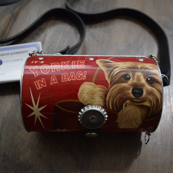 Vintage Littlearth "Yorkie in a bag" Bark-O Novelty Crossbody Canister Metal - Picture 1 of 10